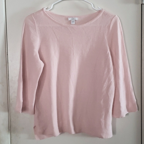 J.Jill Slub Knit Linen Blend Boatneck Sweater 3/4 Sleeves in Pale Pink Size SP - Picture 1 of 8